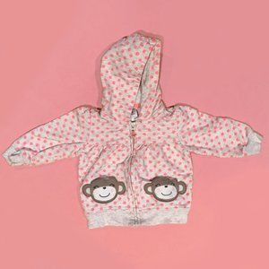 Carter's Girls Pink Polka Dot Monkey Pocket Hooded Sweatshirt - 9m